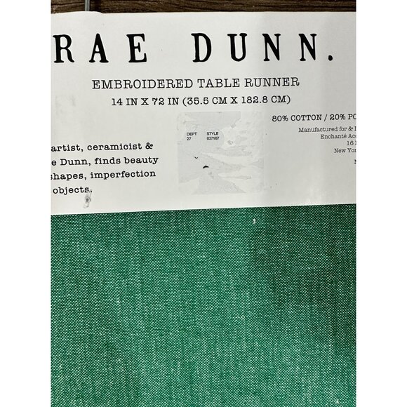 Rae Dunn Embroidered Table Runner 14 x 72" Green Lucky & Blessed Rainbow New - Picture 3 of 6